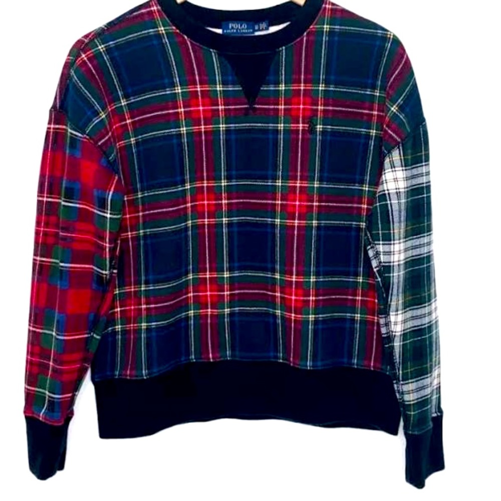 POLO RALPH LAUREN Classic Preppy Tartan Plaid Warm Comfy Sweatshirt Woman’s Sz M